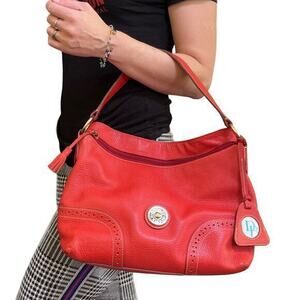 Dooney & Bourke Red Large Slouch French Leather Shoulder Bag Purse #RU776